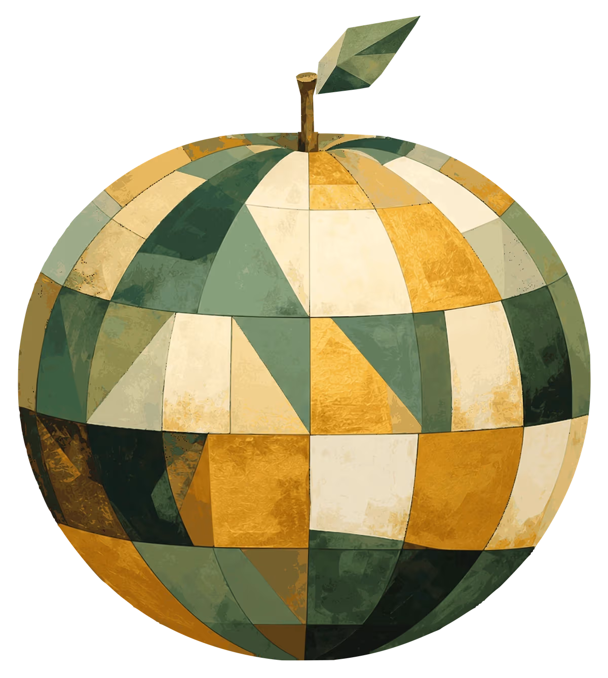 REAL’s round geometric apple in forest green, sage, ivory, and gold.
