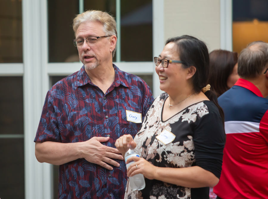 Two church attenders enjoy their time at care group.