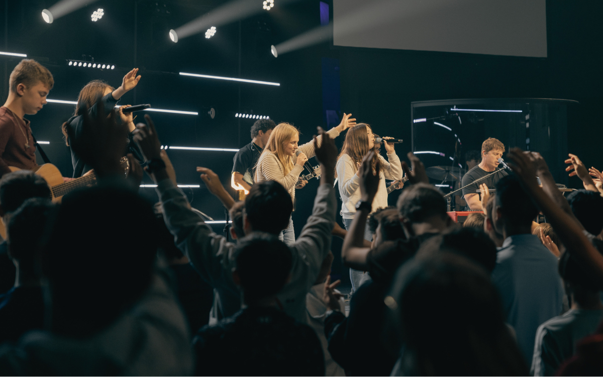 Students leading worship