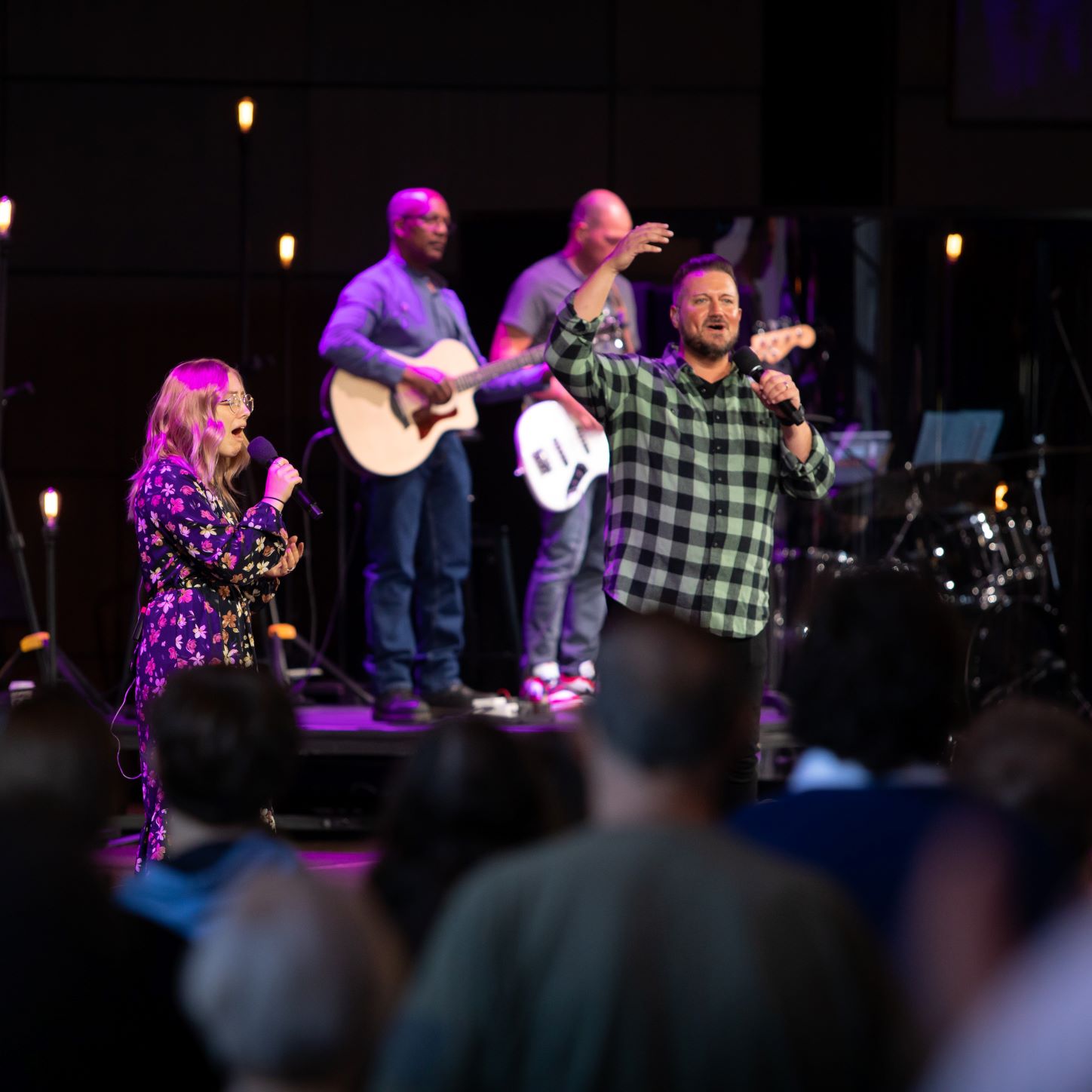 Worship team leads worship for a congregation.